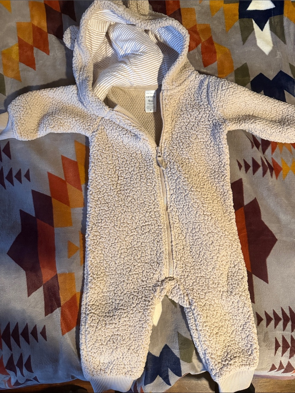 Carter's Cream Sherpa Hooded One-Piece Bodysuit
